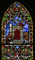 Fenster mit Darstellung des Turmbaus zu Babel, ca. 1325